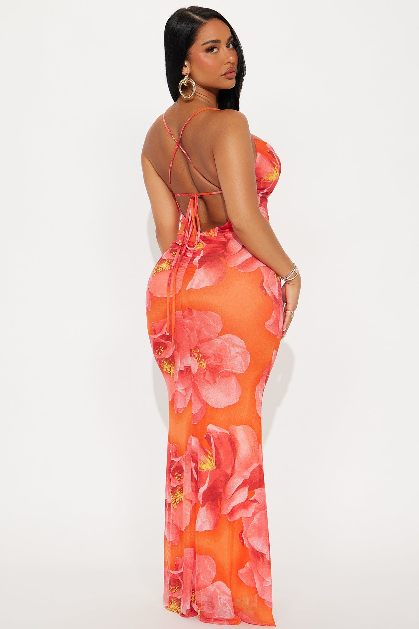 Halle Mesh Floral Maxi Dress - Coral image 6