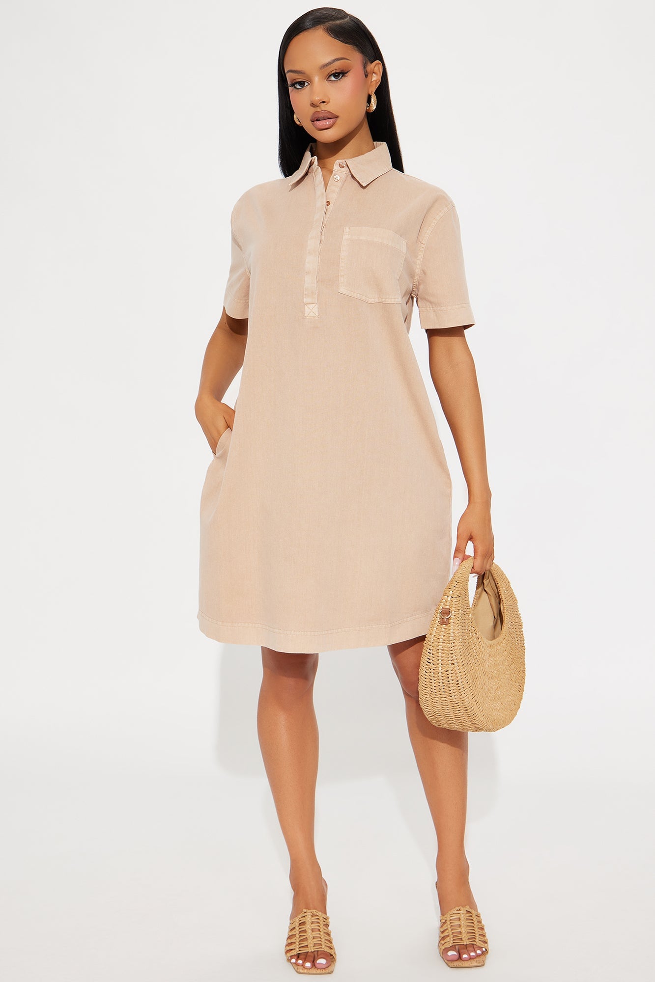 Oceanside Linen Vacation Mini Dress - Mocha image 6
