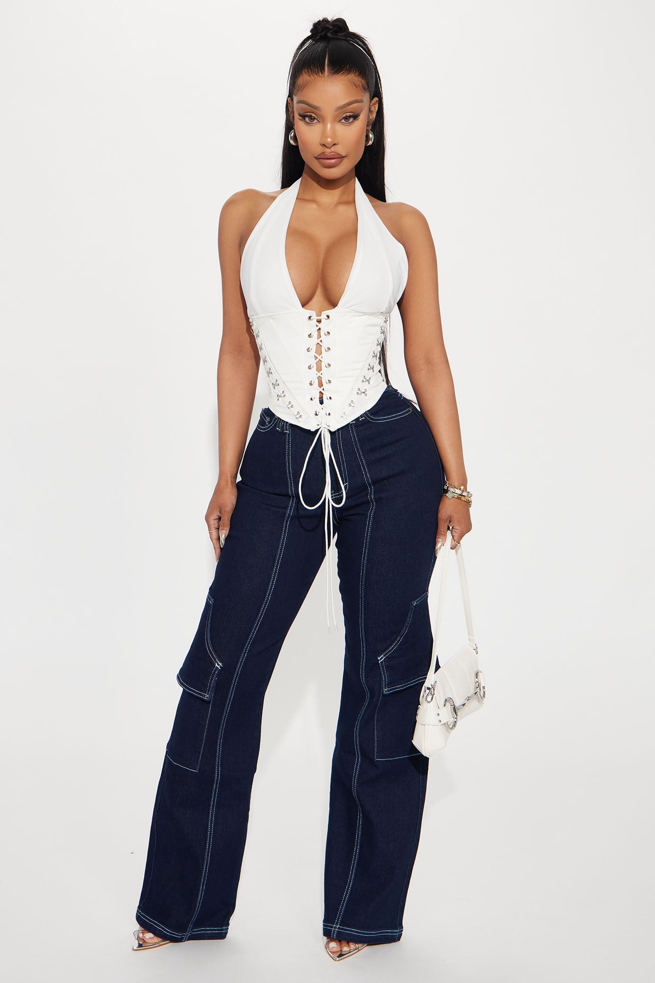 Alexis Lace Up Halter Top - White image 5