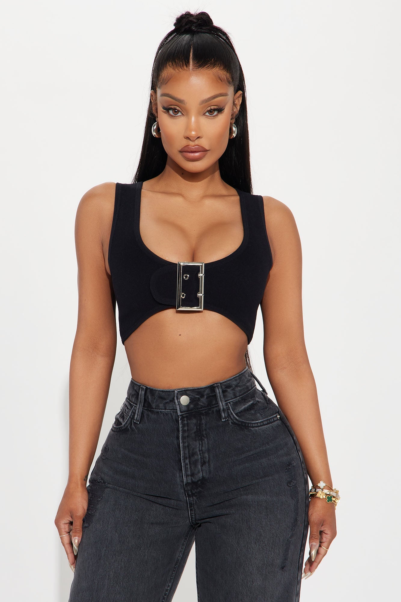Set The Vibe Buckle Top - Black image 2