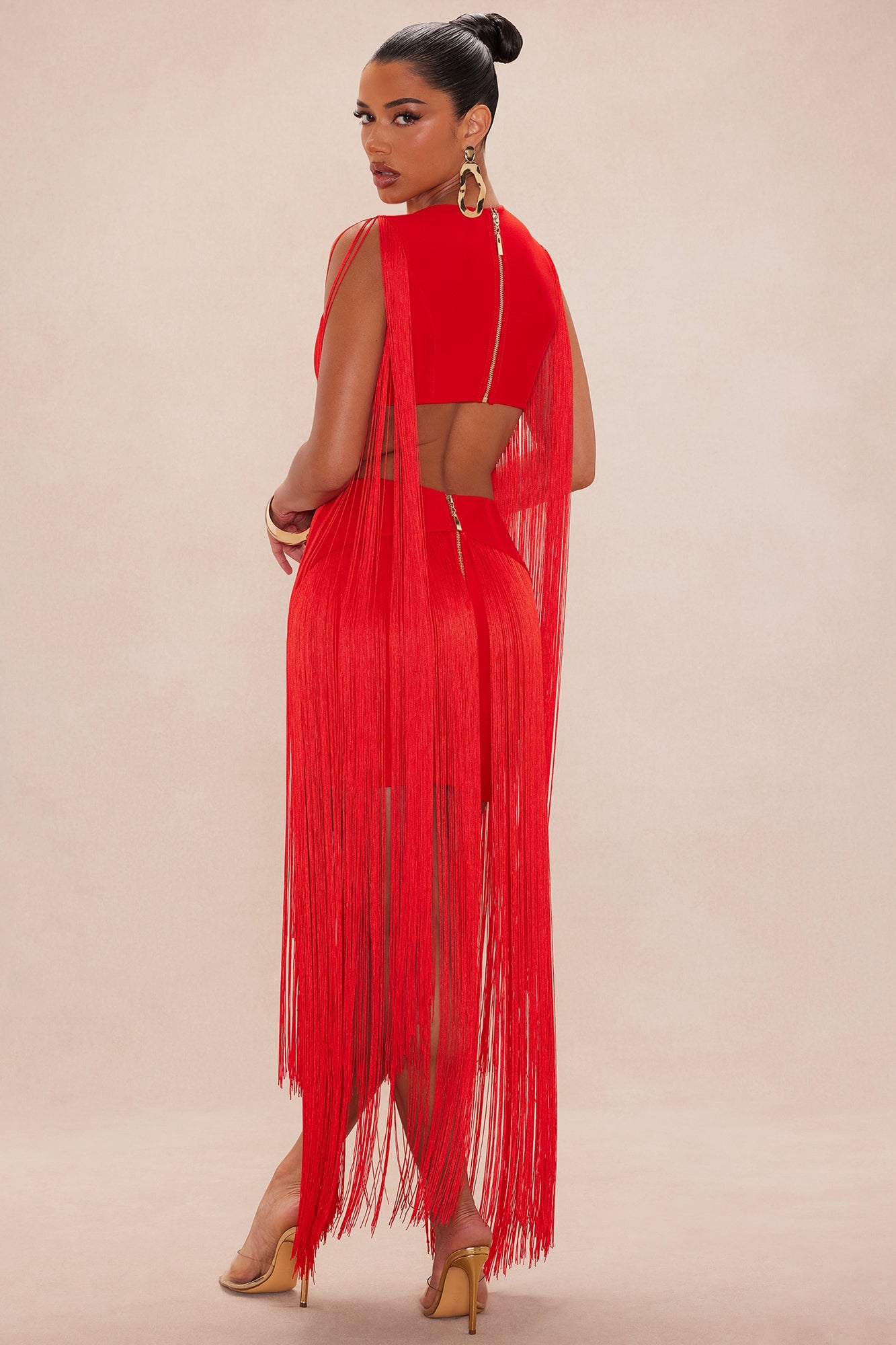 Monet Fringe Bandage Mini Dress - Red image 8