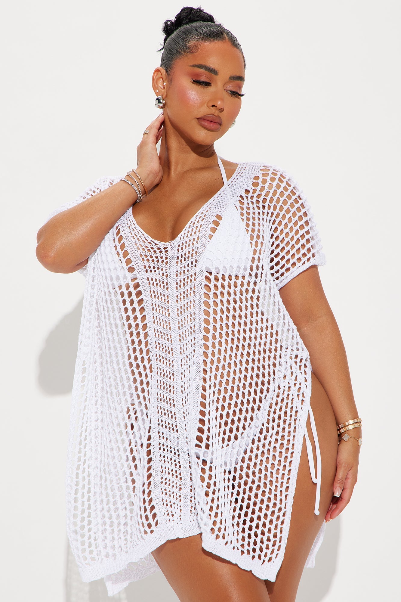 Seaside Vacation Slits Cover Up Dress - White image 1