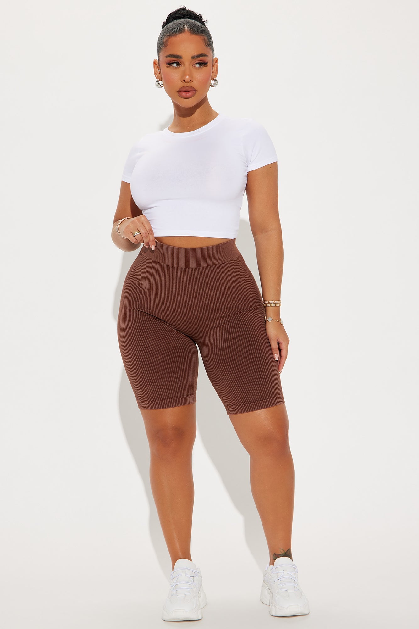 Mia Ribbed Seamless Biker Short - Brown image 4