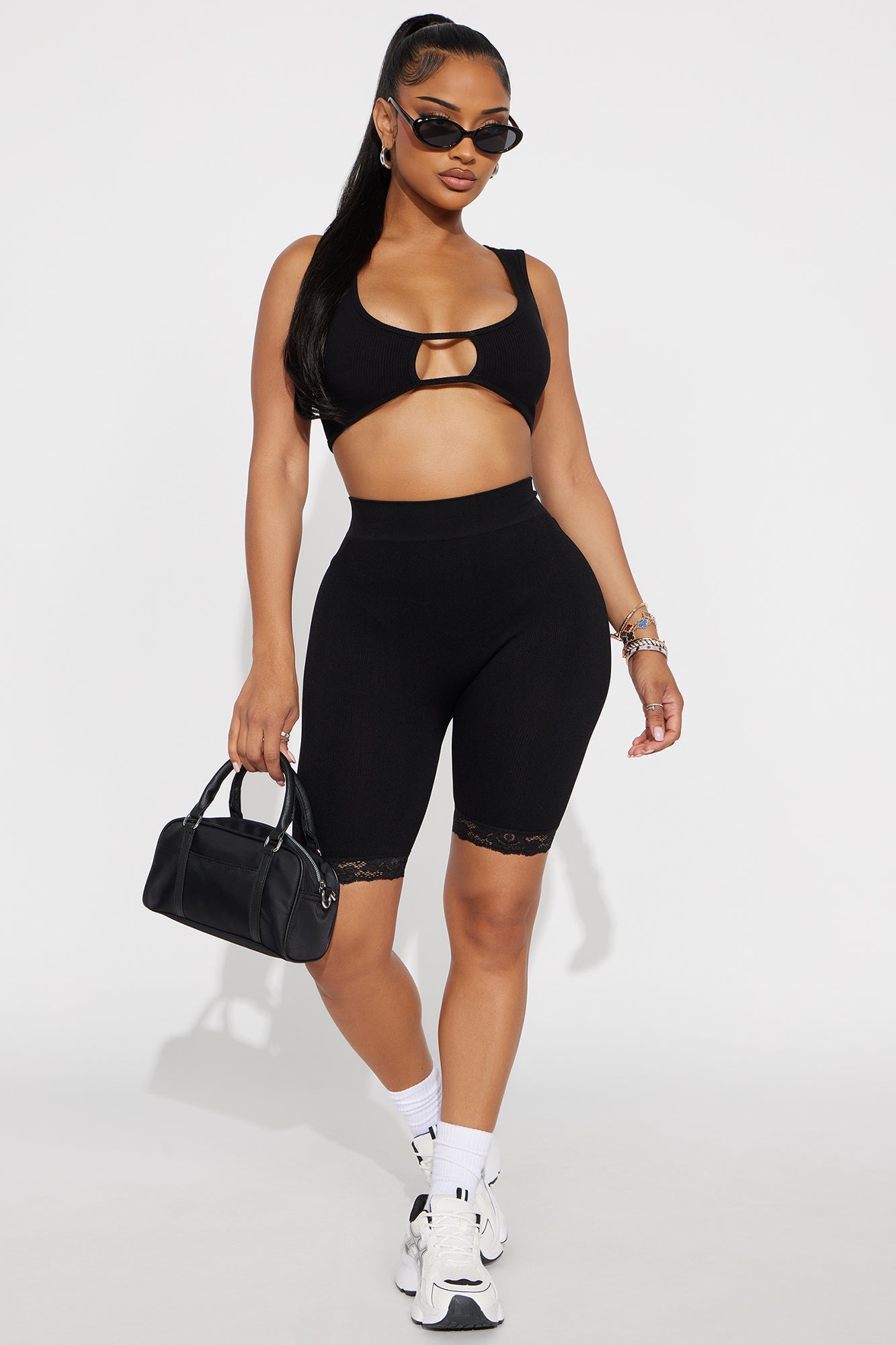 Caitlynn Seamless Lace Trim Biker Short - Black image 2