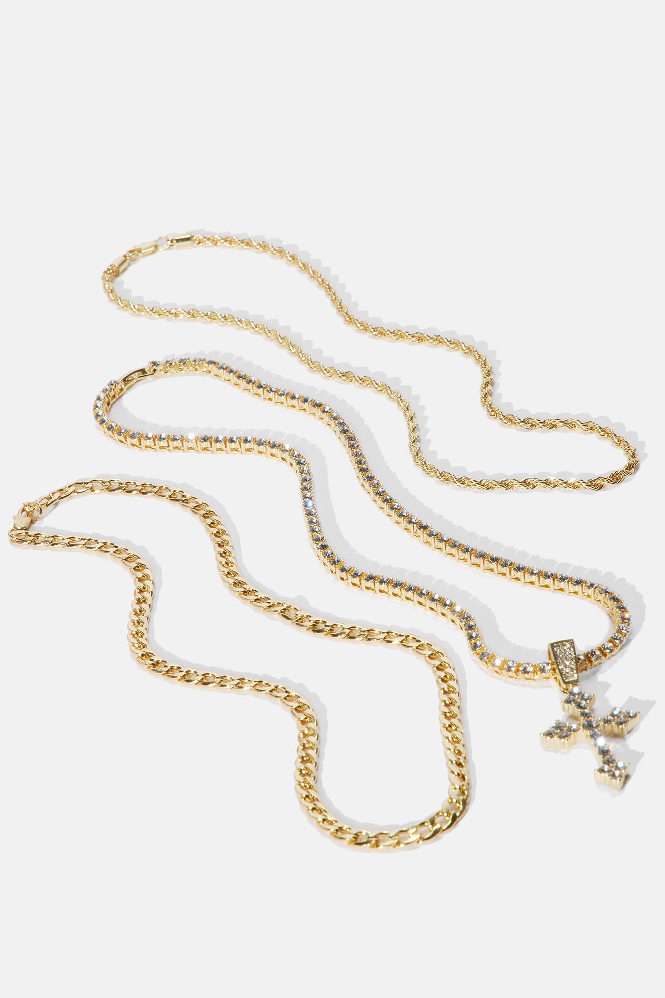 Cross On Me 3 Piece Chain Necklace - Gold image 5