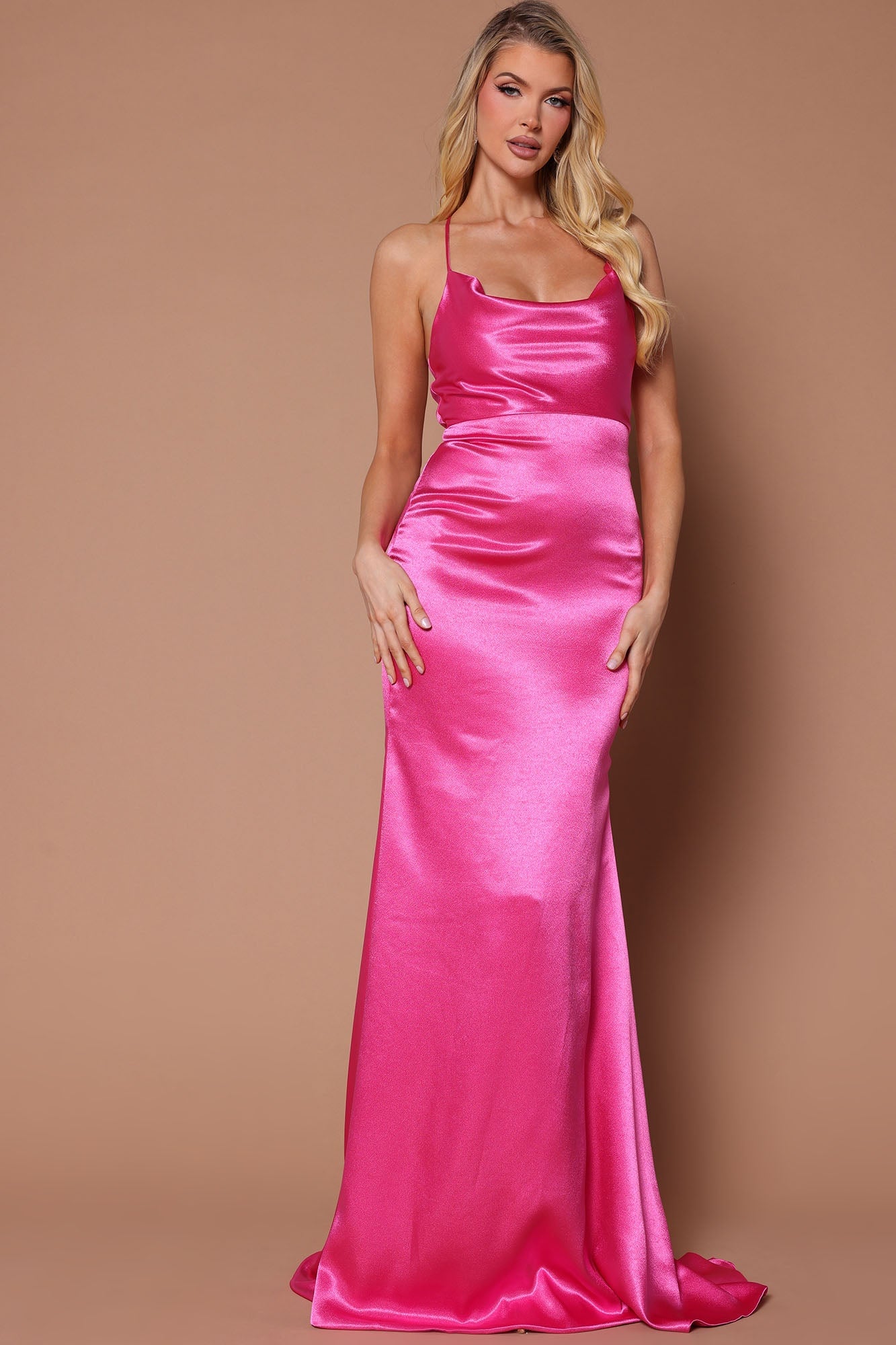 Angelique Satin Maxi Dress - Hot Pink image 1