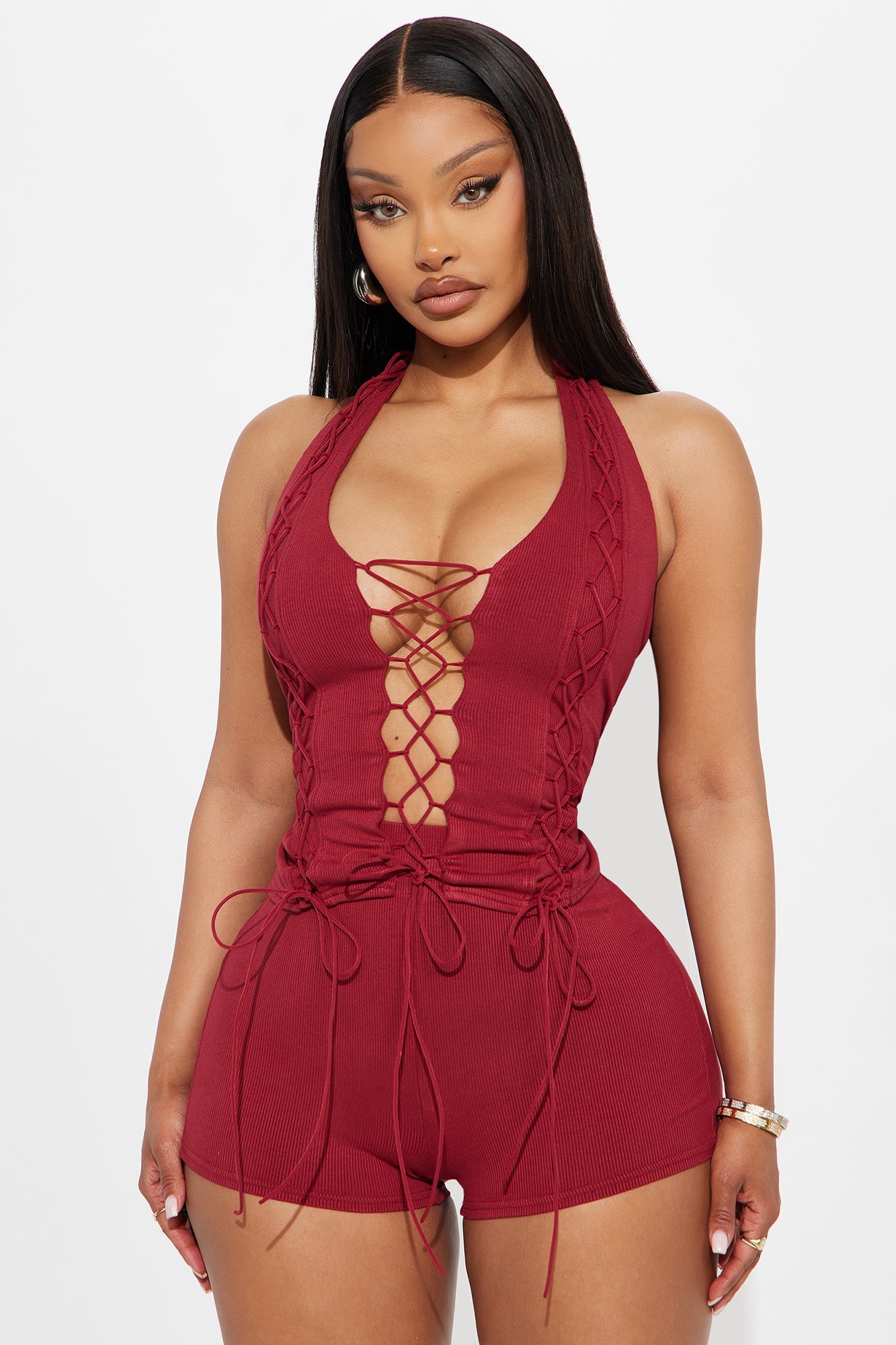 Midnight Madness Lace Up Halter Top and Short Set - Red image 5