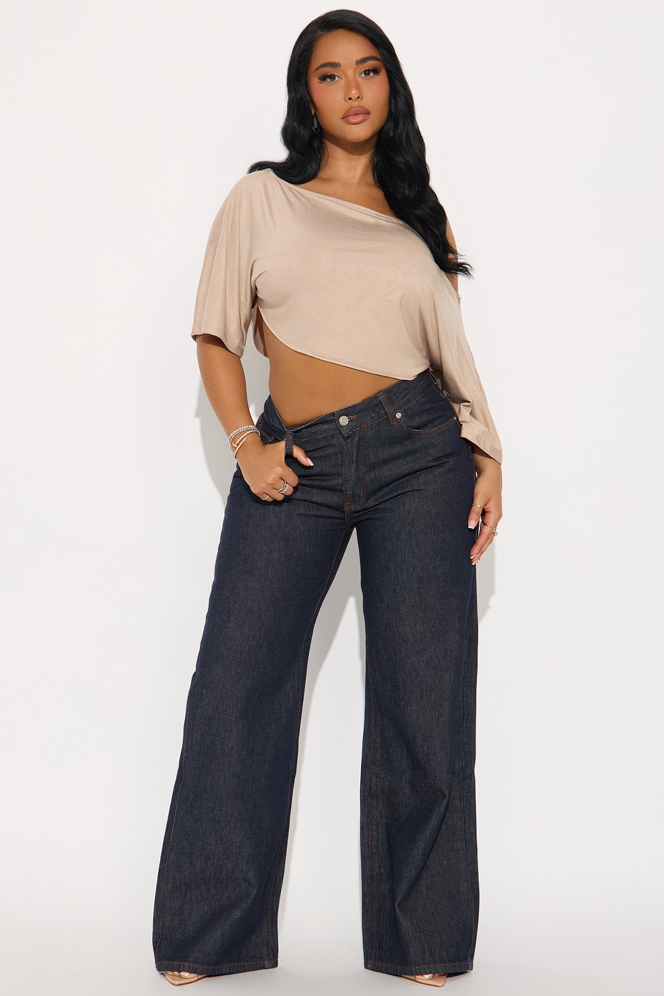 Modal Loose Off Shoulder Cropped Top - Stone image 6