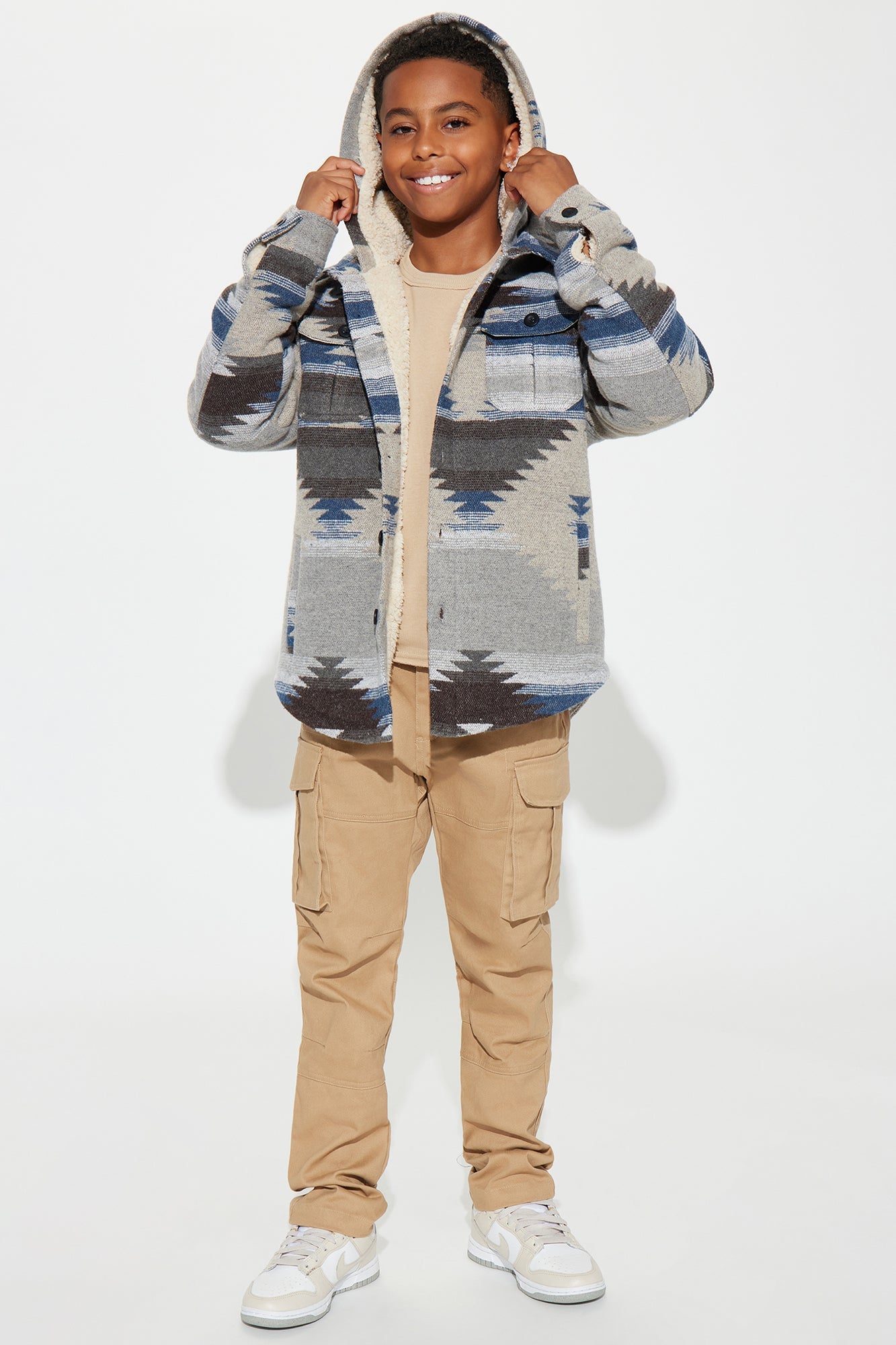 Mini Tribal Print Flannel Shacket - Khaki image 1