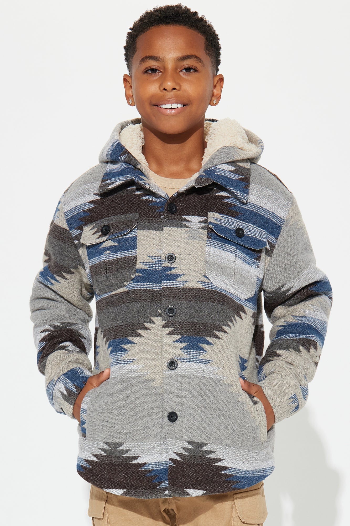 Mini Tribal Print Flannel Shacket - Khaki image 2