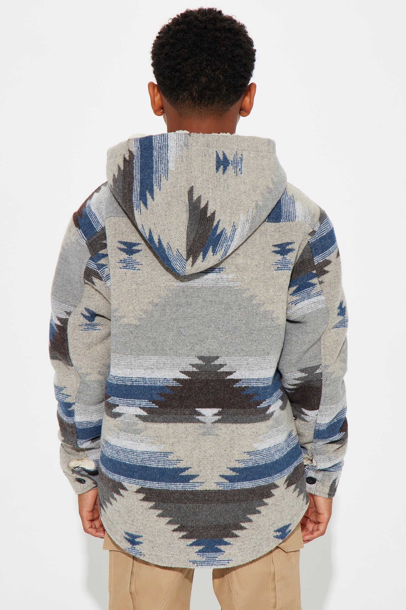 Mini Tribal Print Flannel Shacket - Khaki image 3