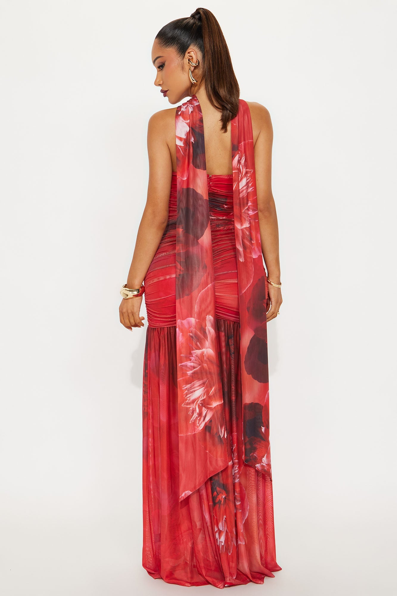 Mariana Floral Mesh Maxi Dress - Red/combo image 9