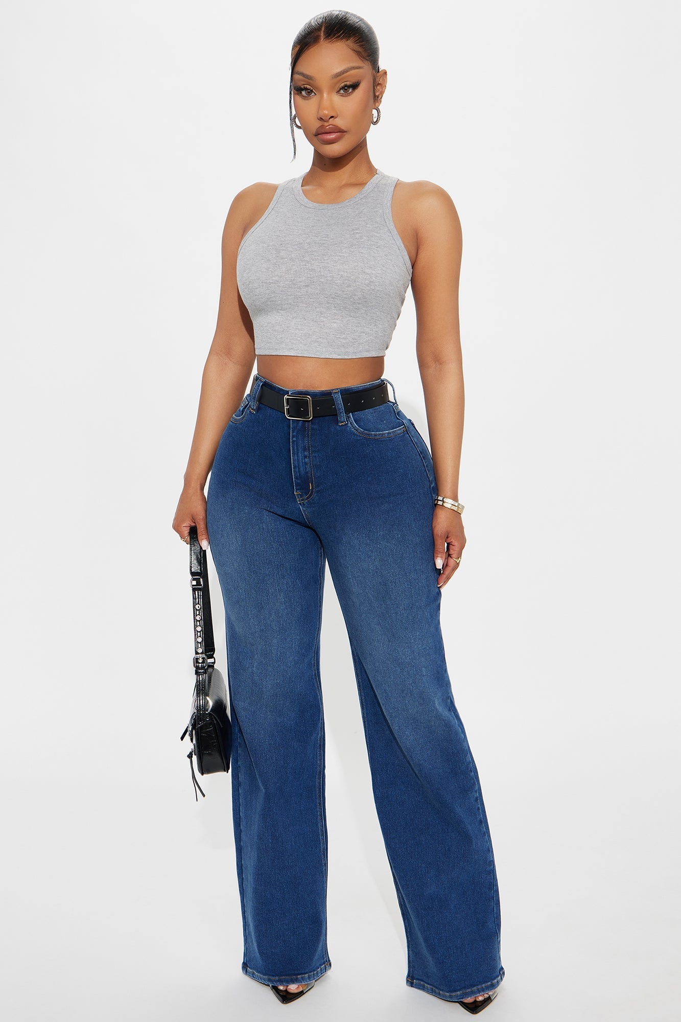 Make My Day Stretch Wide Leg Jeans - Dark Wash image 4