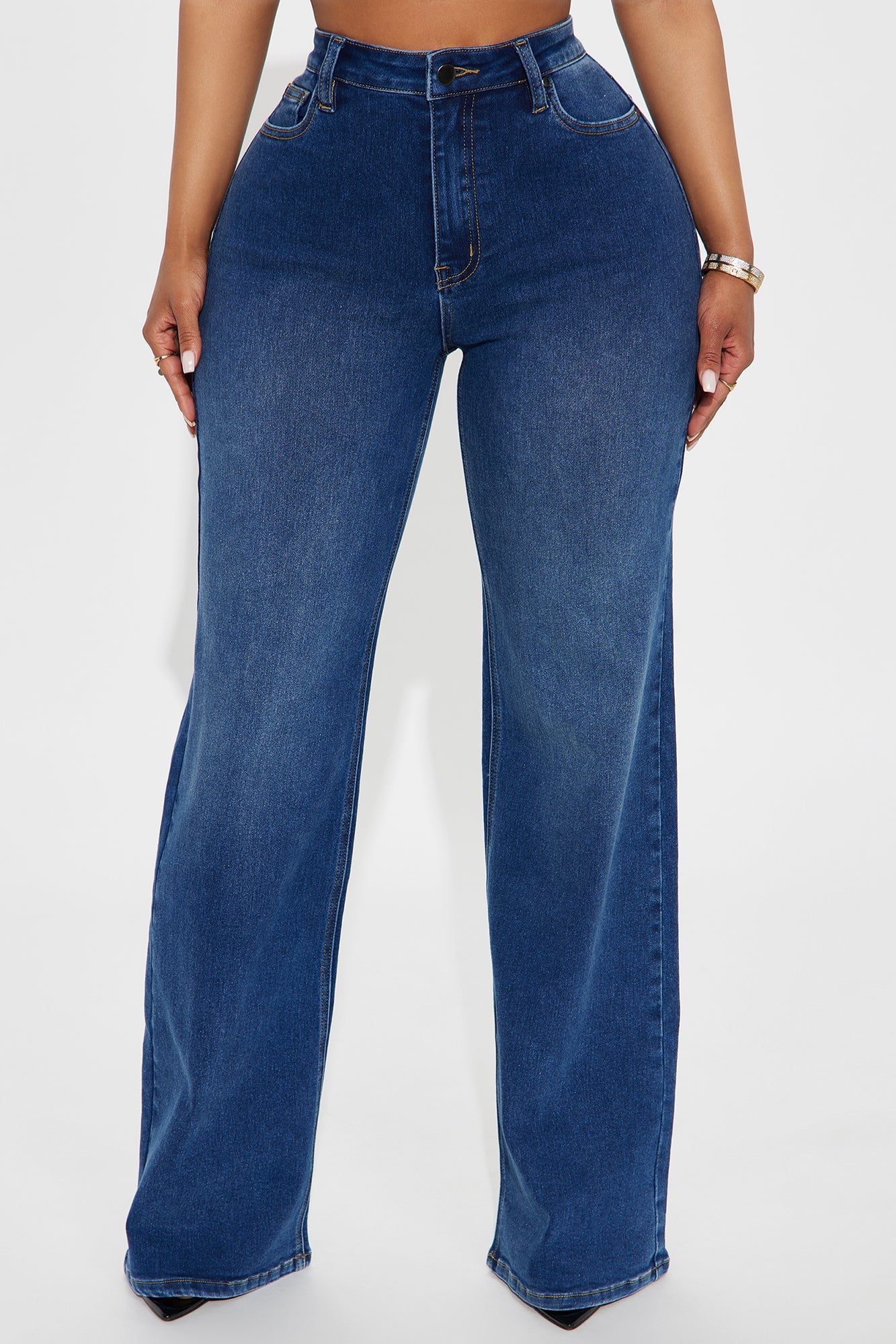 Make My Day Stretch Wide Leg Jeans - Dark Wash image 5