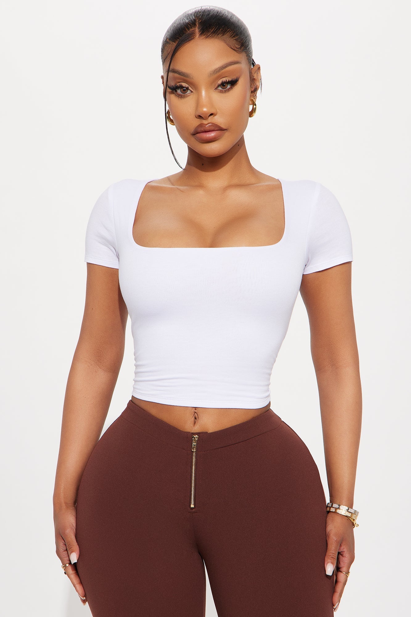 Adriana Double Lined Square Neck Short Sleeve Top - White image 1