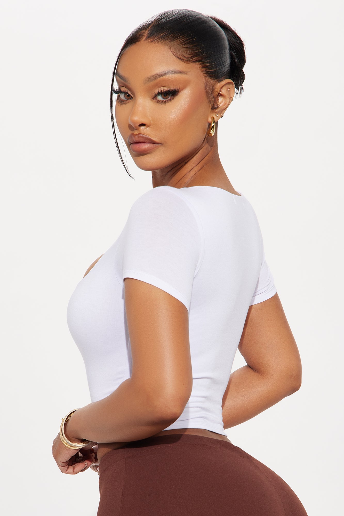 Adriana Double Lined Square Neck Short Sleeve Top - White image 3