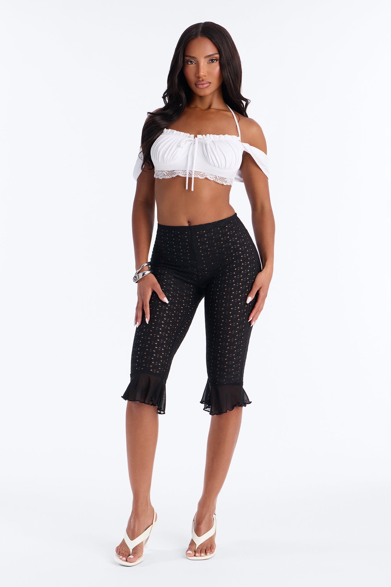 Palermo Low Rise Ruffle Trim Capri Legging - Black image 5