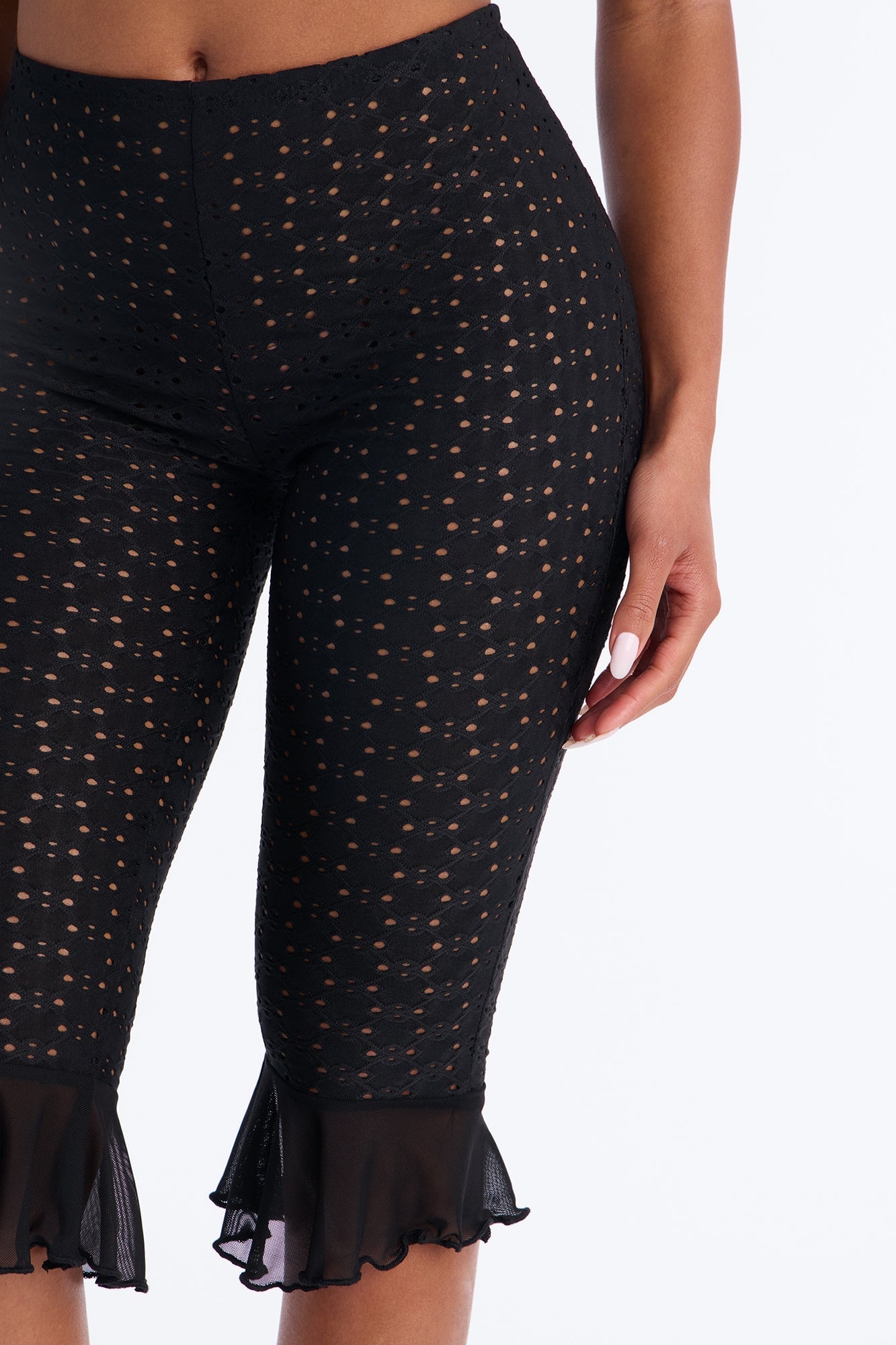 Palermo Low Rise Ruffle Trim Capri Legging - Black image 7