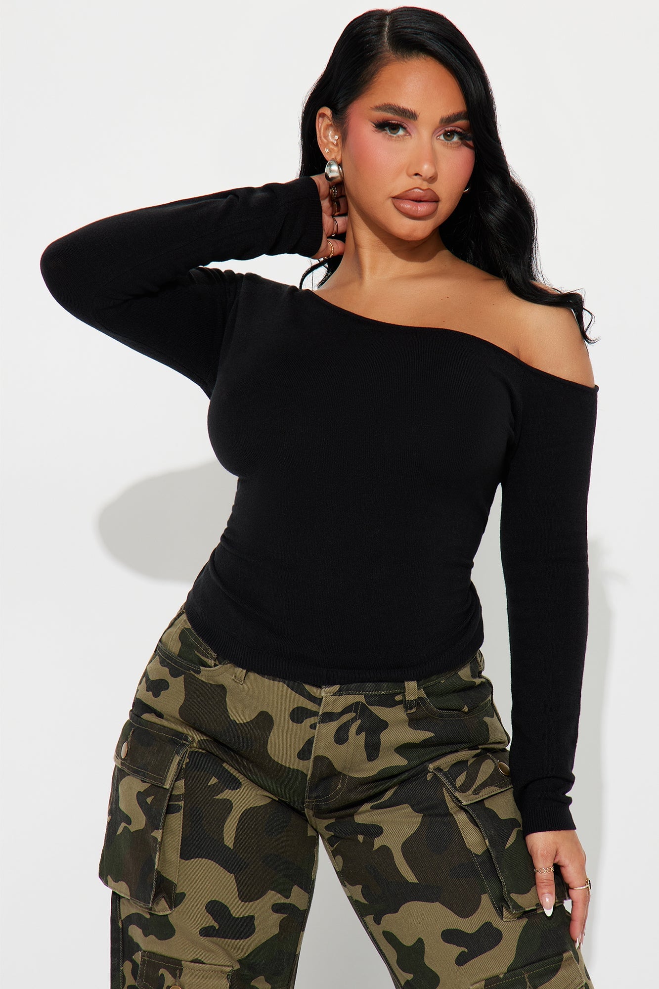 Girl Dinner One Shoulder Sweater - Black image 4