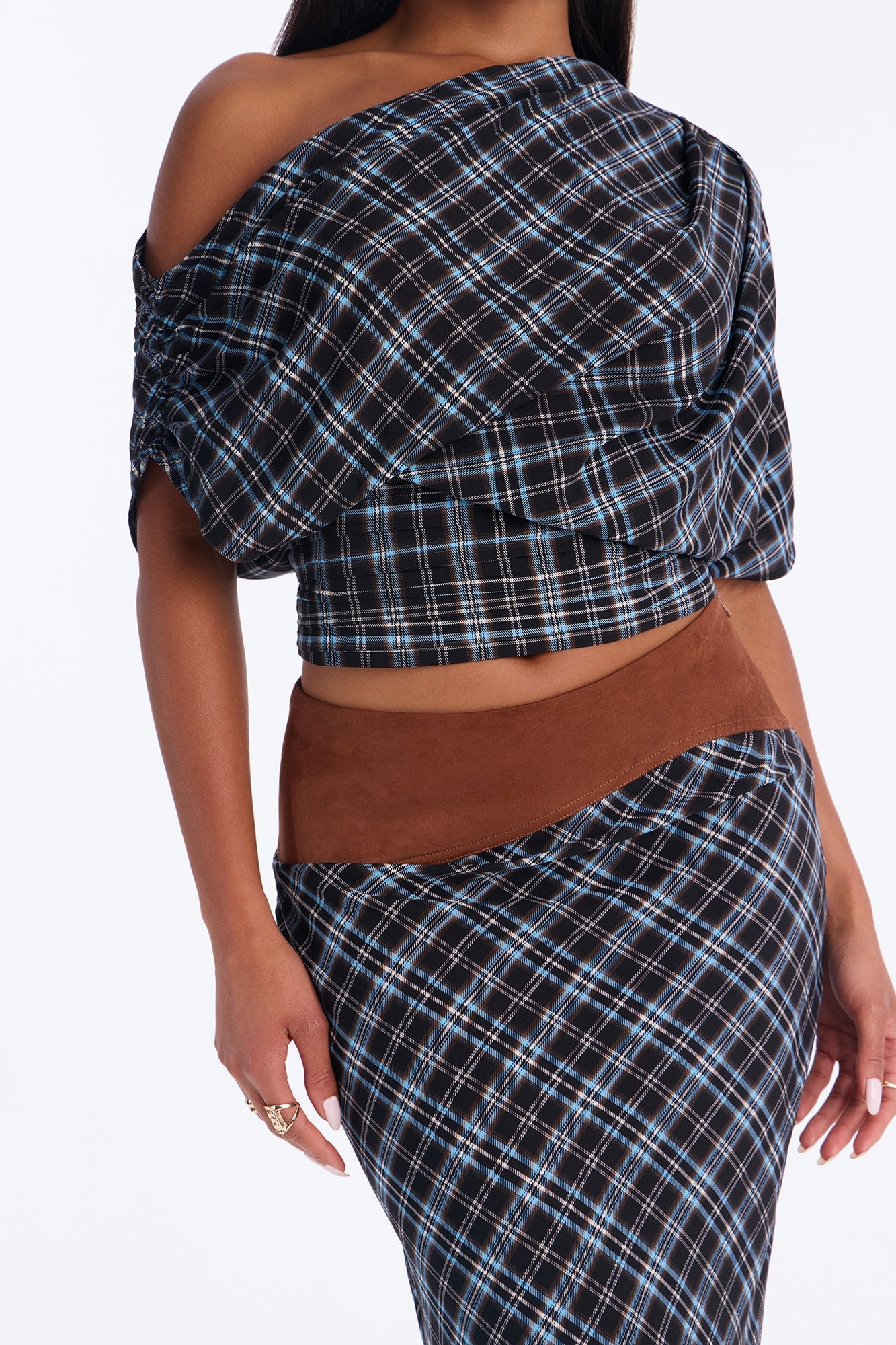Reese Plaid One Shoulder Skirt Set - Blue image 6