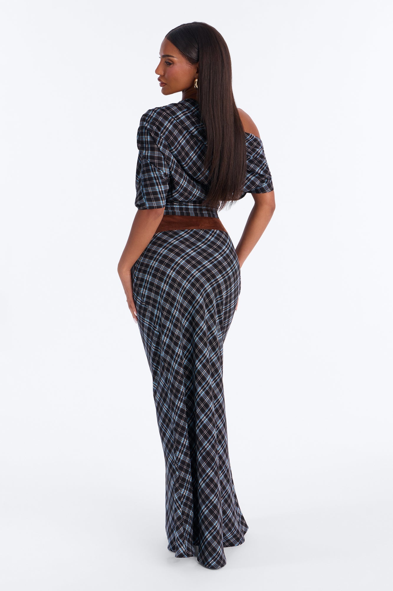 Reese Plaid One Shoulder Skirt Set - Blue image 7