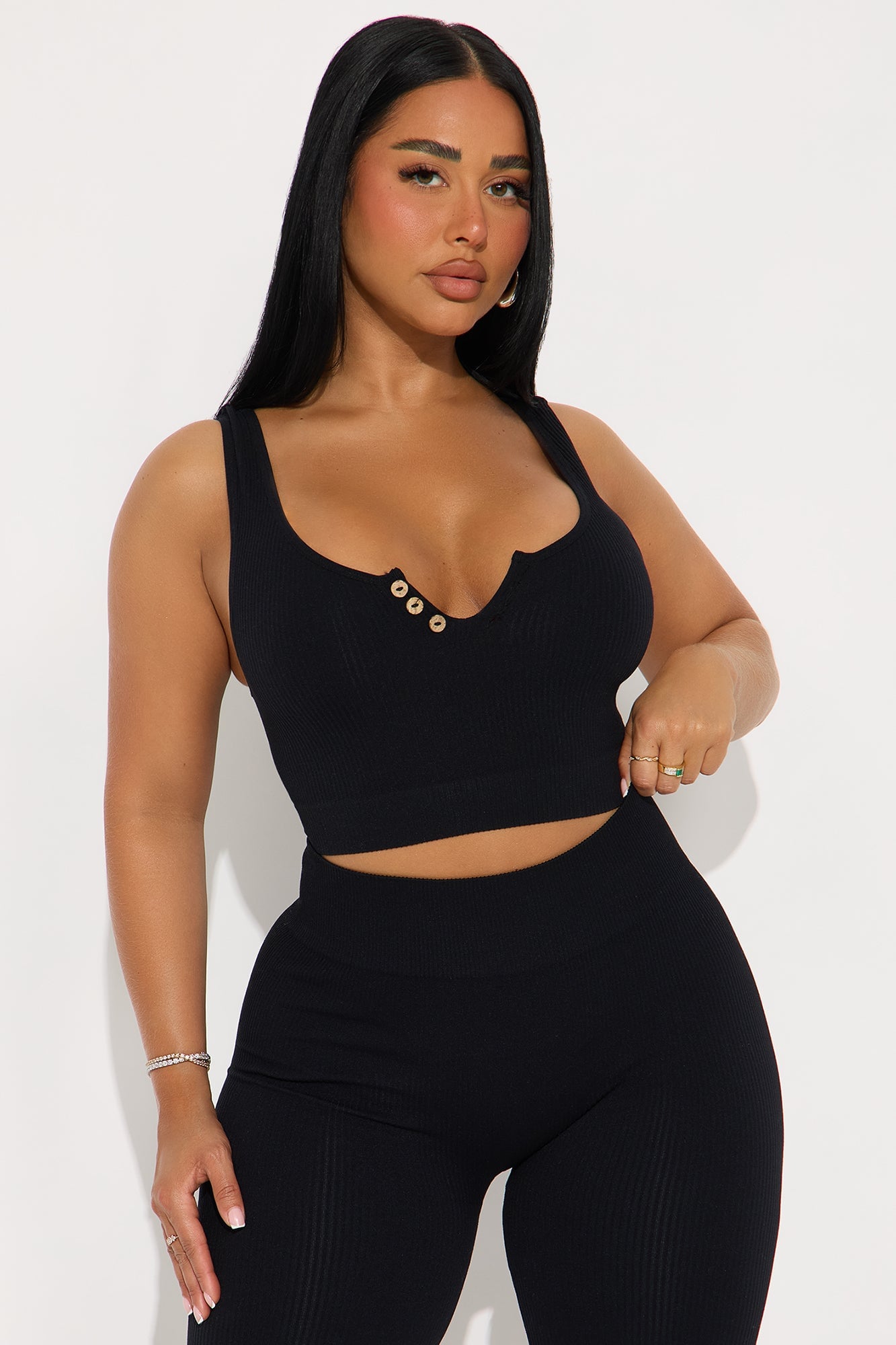 Hannah Seamless Ribbed Biker Short Set - Black image 1