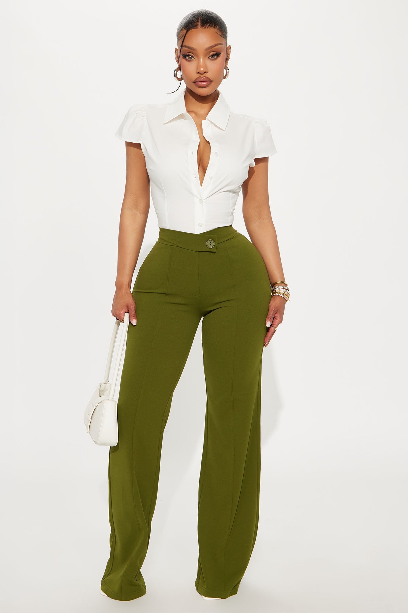 Call It Even Wide Leg Dress Pants - Olive image 4