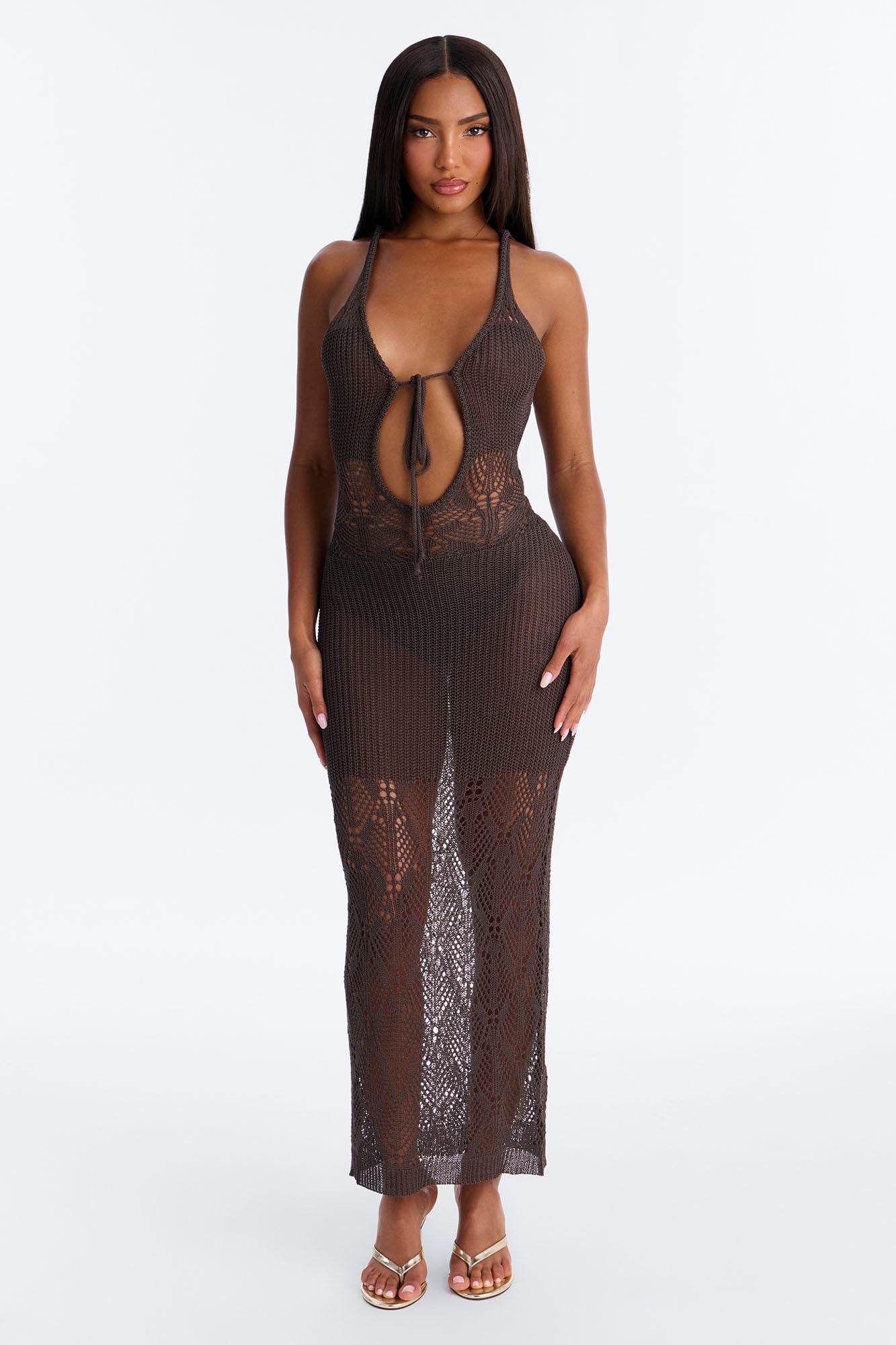 Meet Me Beachside Crochet Maxi Dress - Chocolate image 2