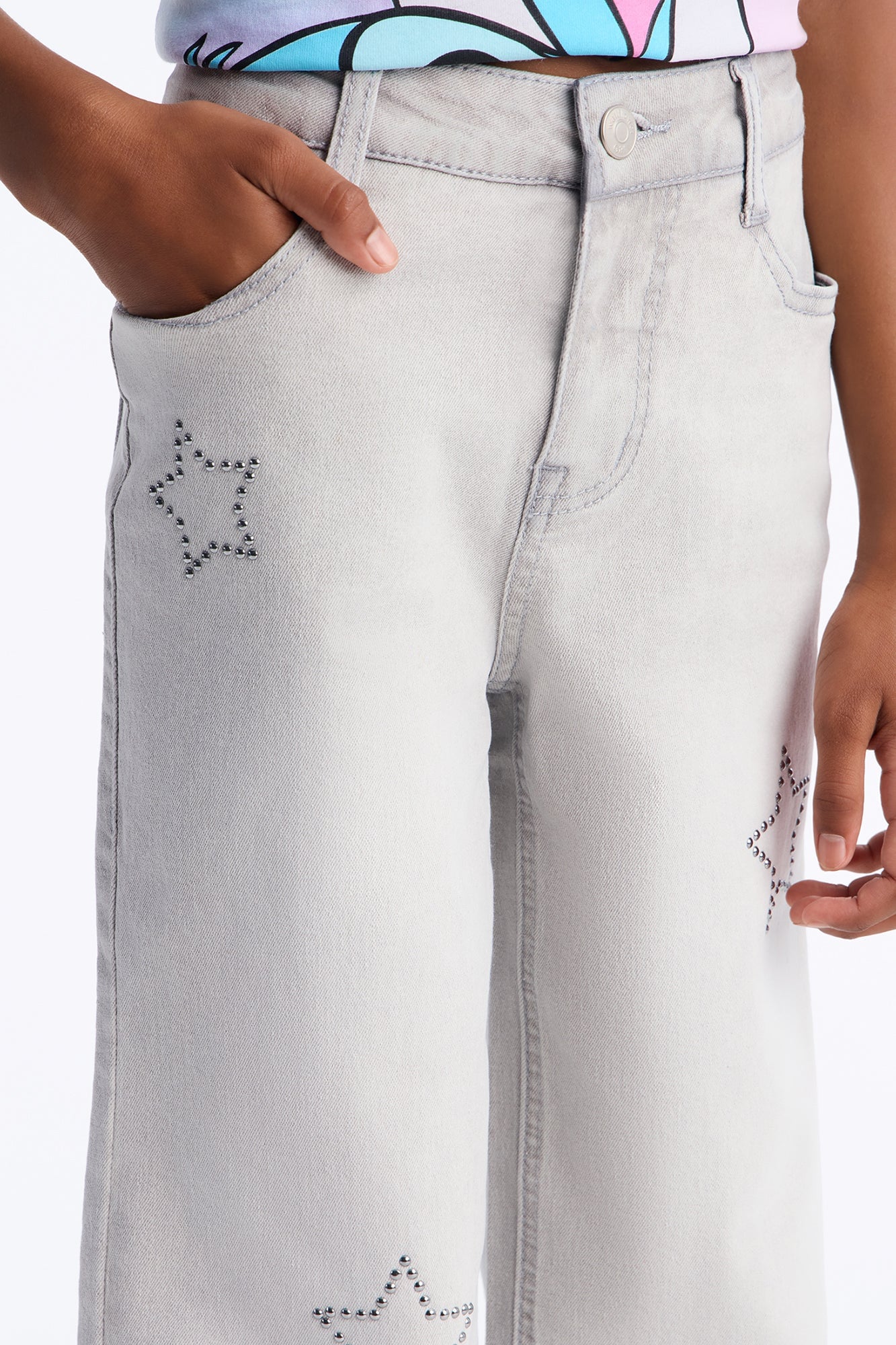 Mini Looking On The Bright Side Wide Leg Jeans - Grey image 3