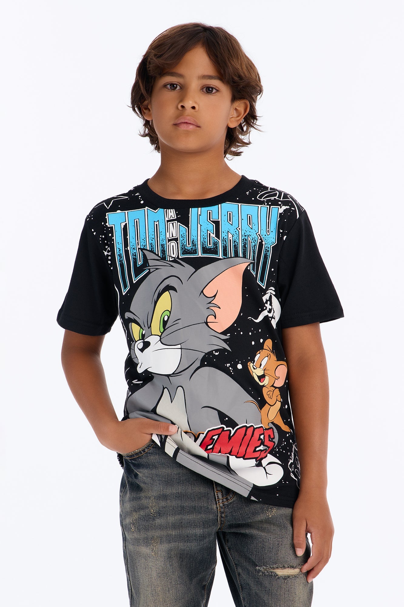 Mini Tom And Jerry Friend Or Foe Short Sleeve Front/Back Tee - Black image 2