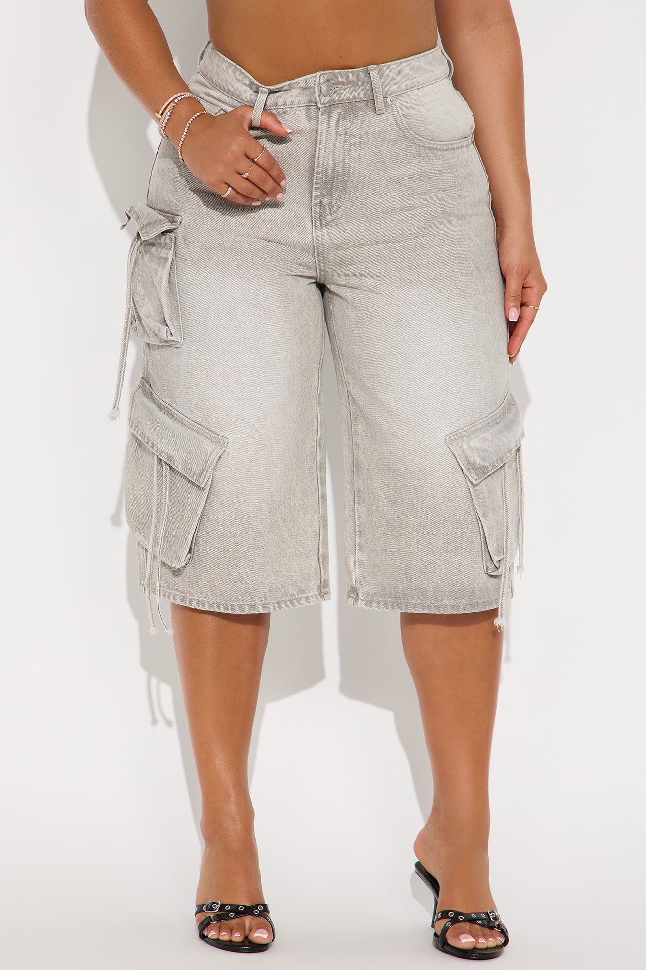 Precious Cargo Non Stretch Denim Jorts - Grey image 2