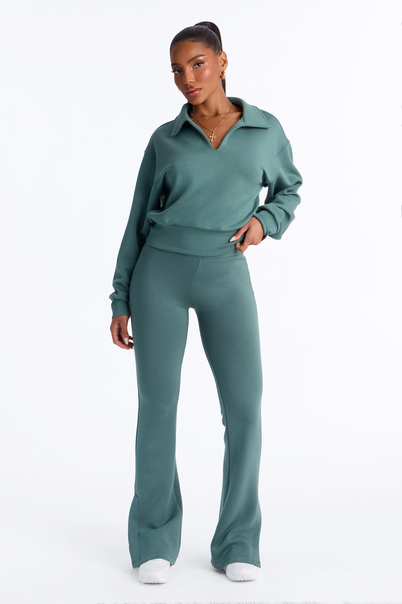 Bella Scuba Slit Lounge Flare Pant - Teal image 2