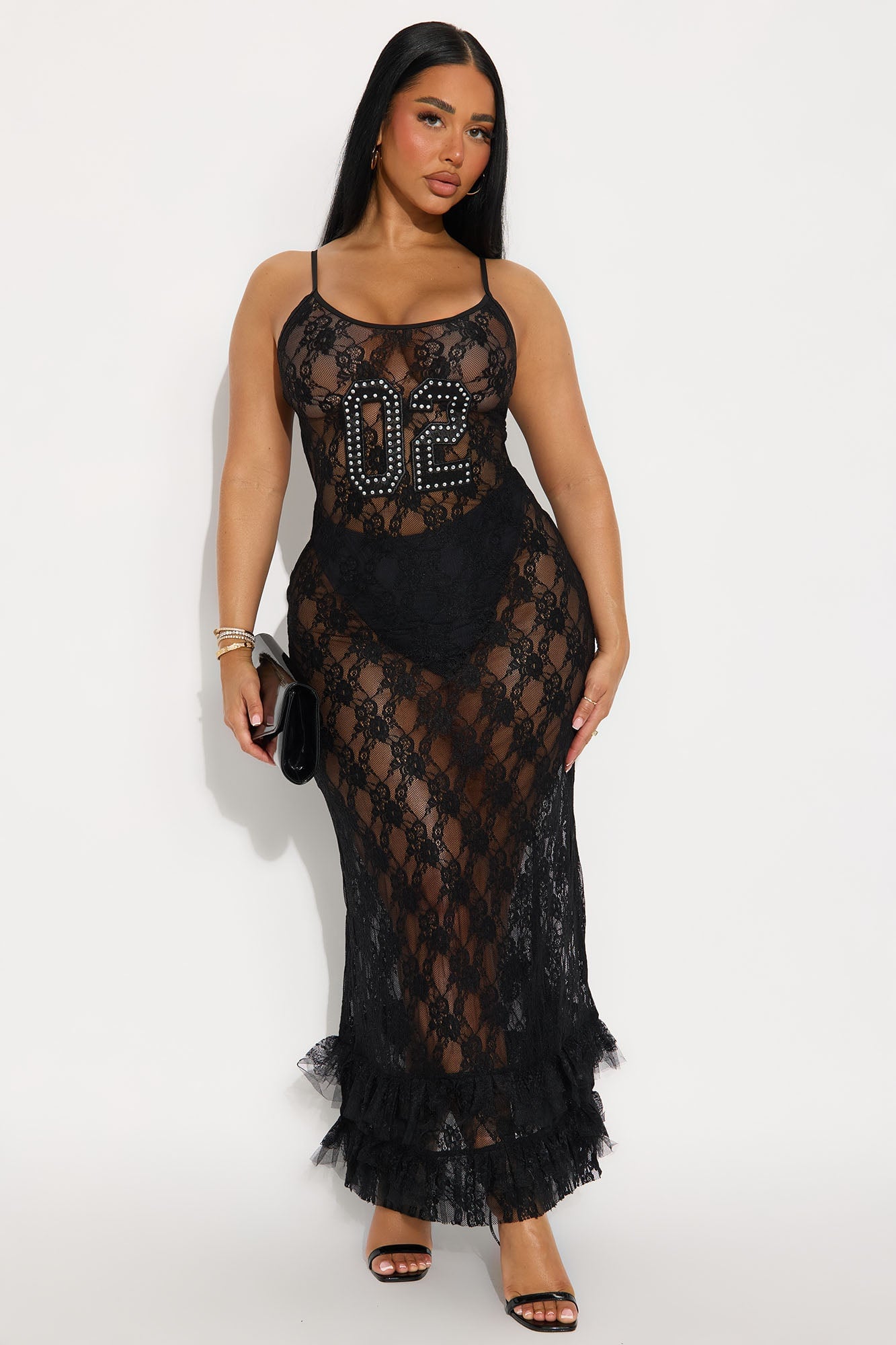 Shoot Your Shot Sheer Lace Maxi Dress - Black image 1