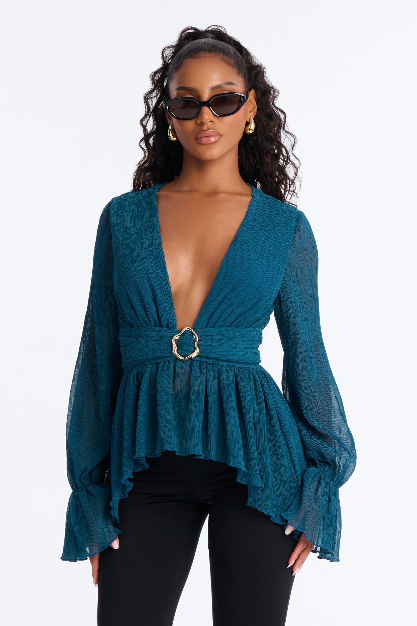 Romantic Drift Plisse Top - Teal image 1