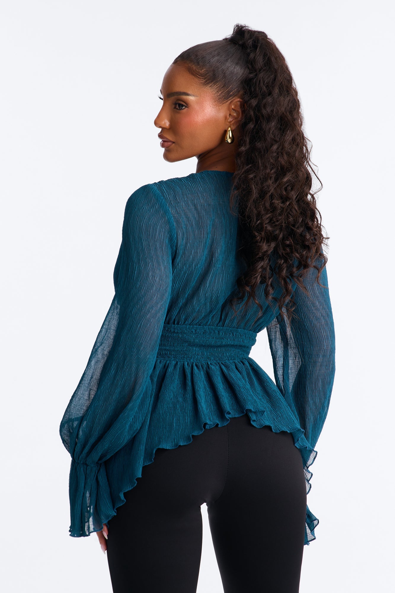 Romantic Drift Plisse Top - Teal image 4
