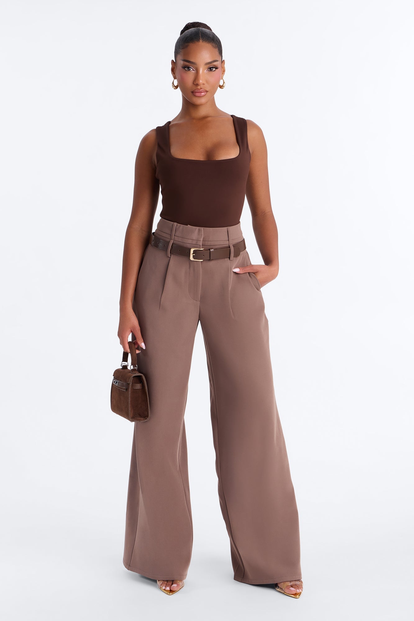 Adelaide Belted Wide Leg Pleated Trouser - Caffe image 5