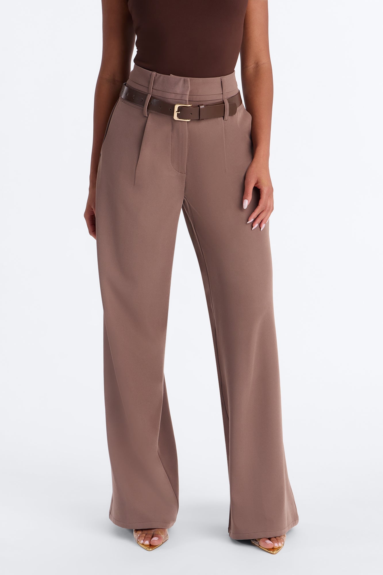 Adelaide Belted Wide Leg Pleated Trouser - Caffe image 6