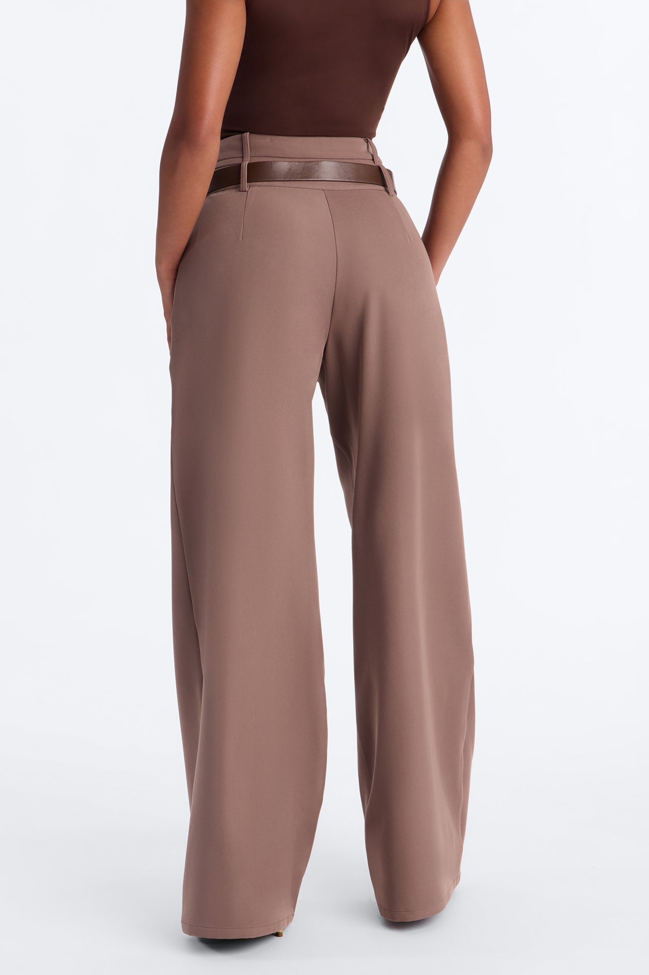 Adelaide Belted Wide Leg Pleated Trouser - Caffe image 7