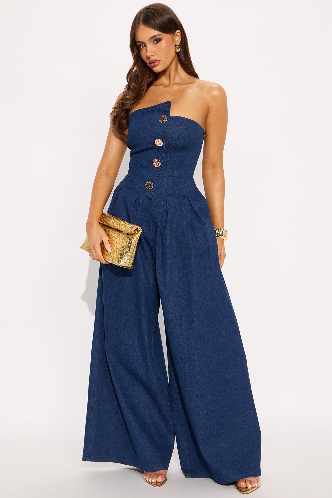 Monique Strapless Denim Jumpsuit - Denim image 4