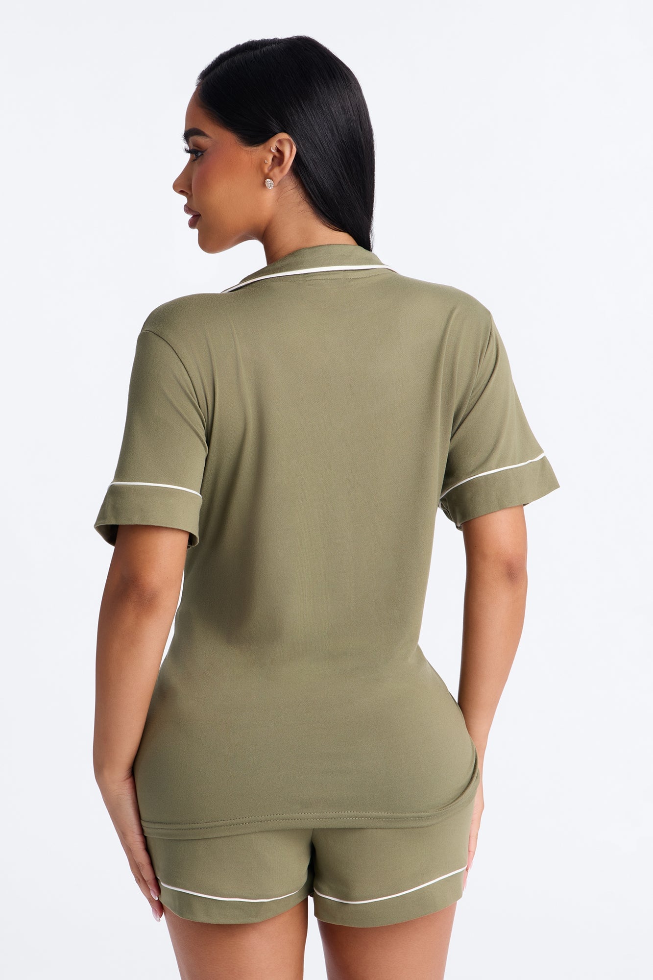 In The Morning PJ Short Sleeve Short Set - Olive image 3