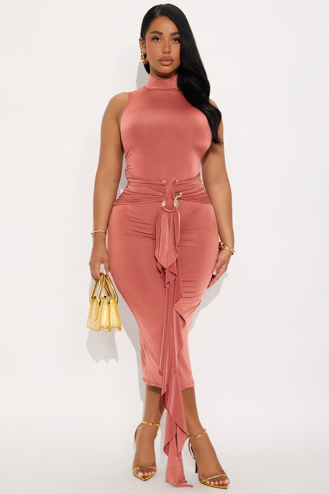 In The Moment Sleeveless Midi Dress - Rust image 5
