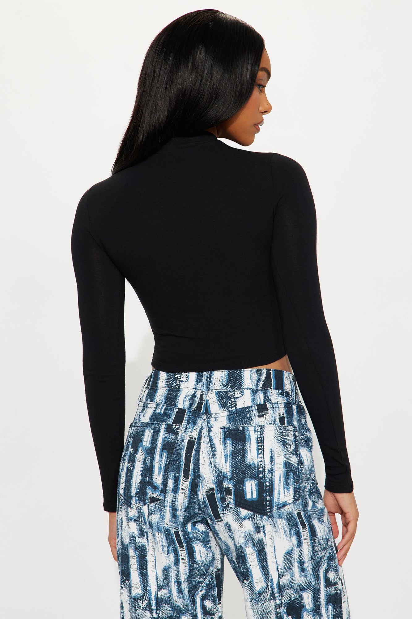 Gemma Mock Neck Long Sleeve Top - Black image 3