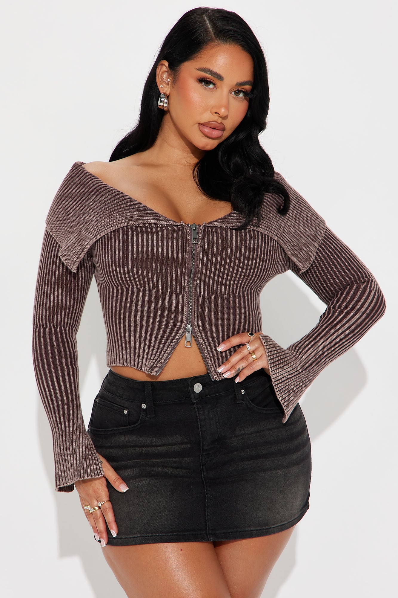Keep Them Coming Washed Cropped Cardigan - Brown image 4