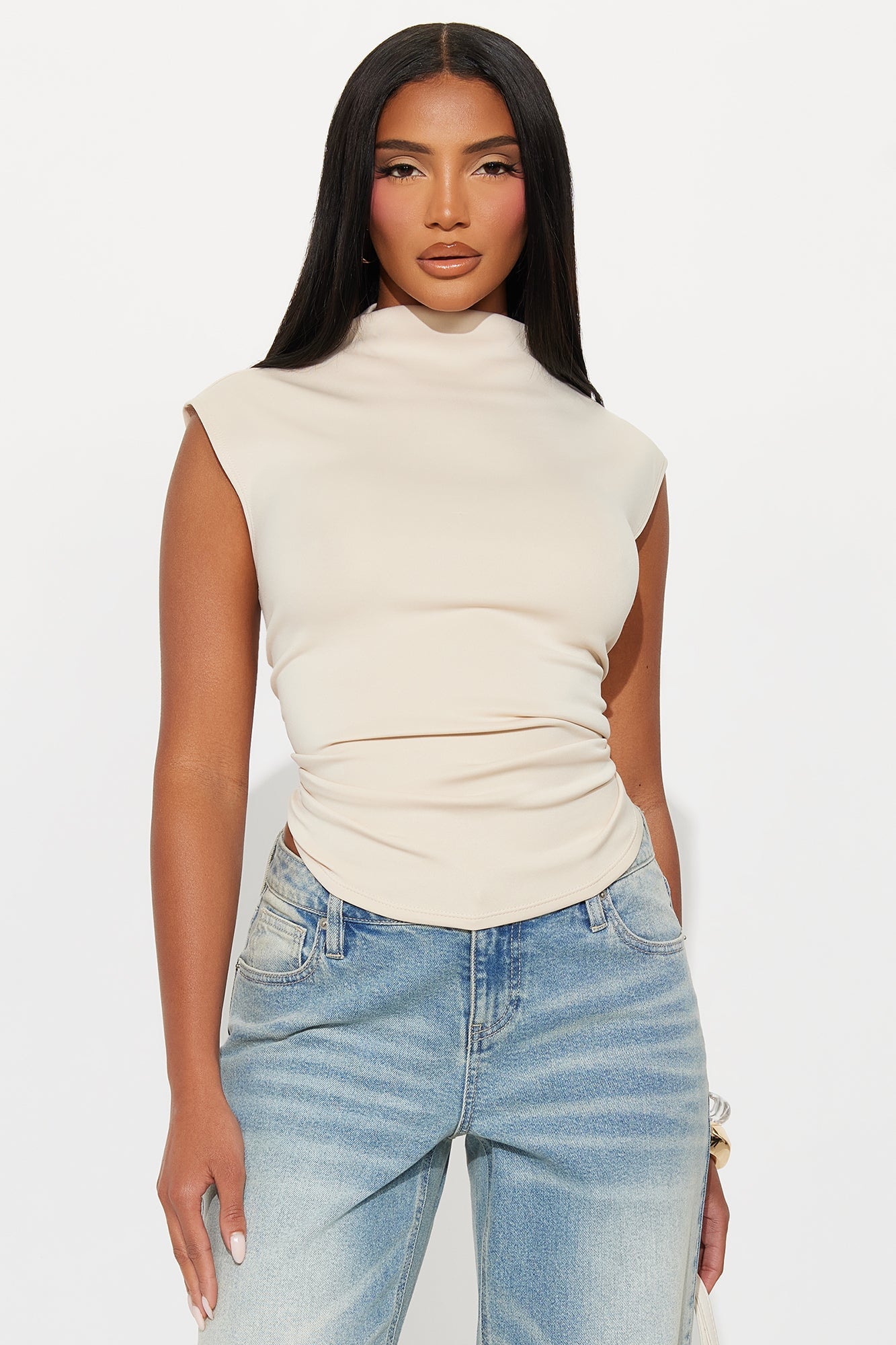 Rodeo Ruched Mock Neck Top - Cream image 5