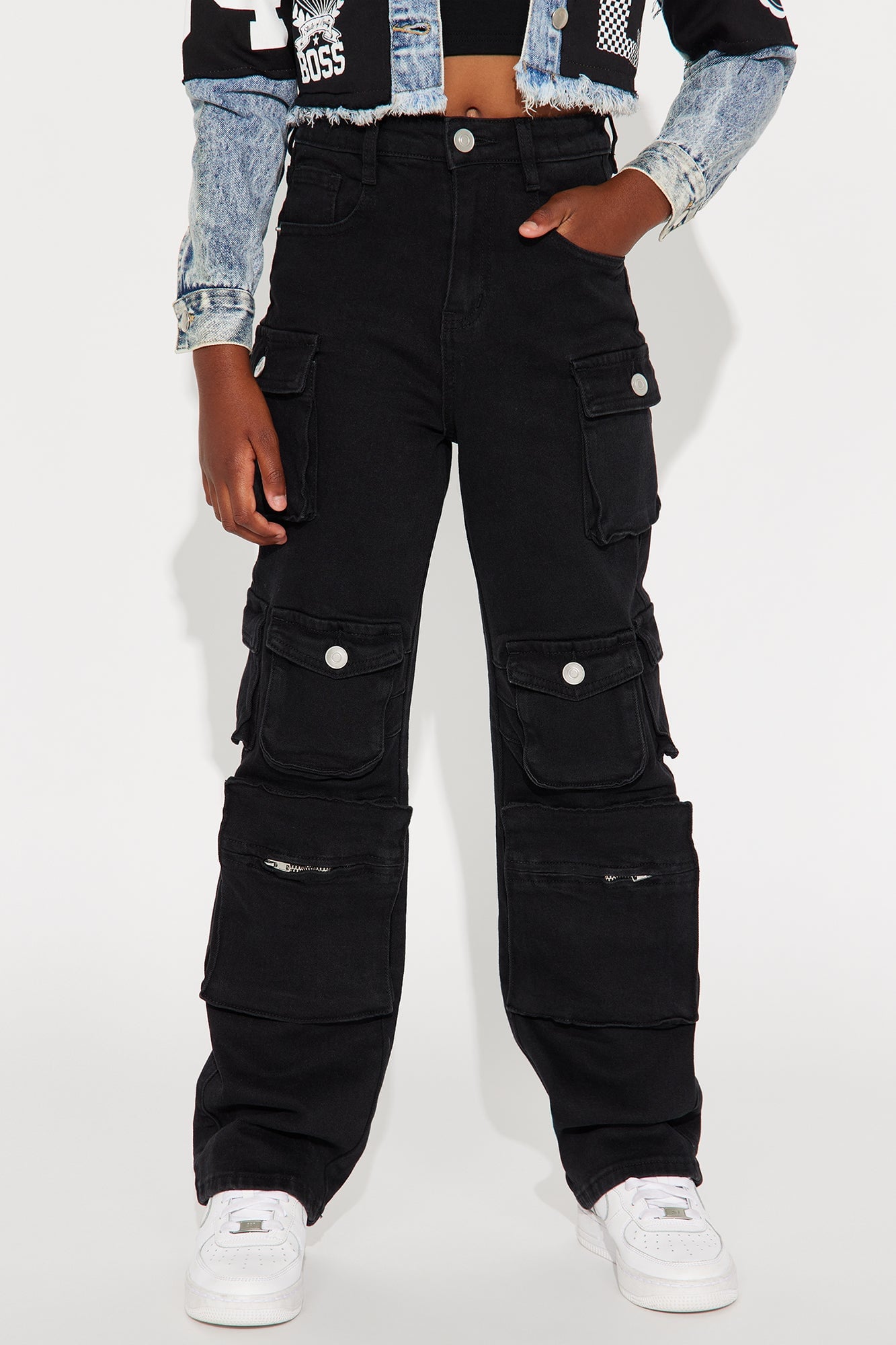 Mini Lily High Rise Cargo Jeans - Black image 2