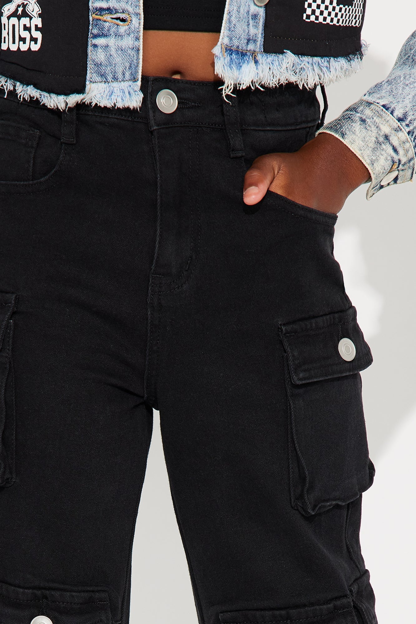 Mini Lily High Rise Cargo Jeans - Black image 3