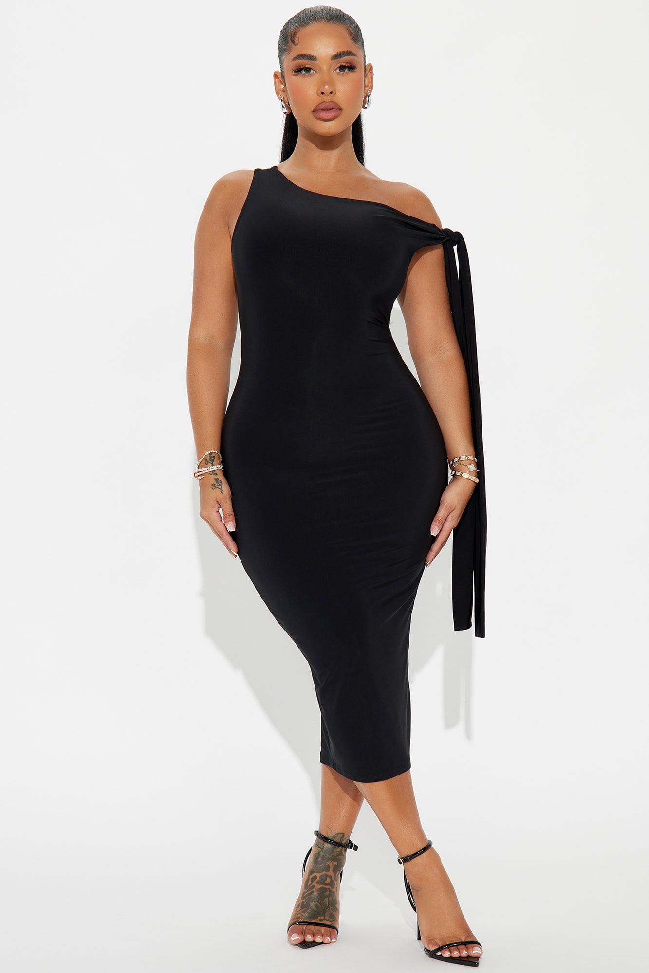 Olympia Twist One Shoulder Midi Dress - Black image 4