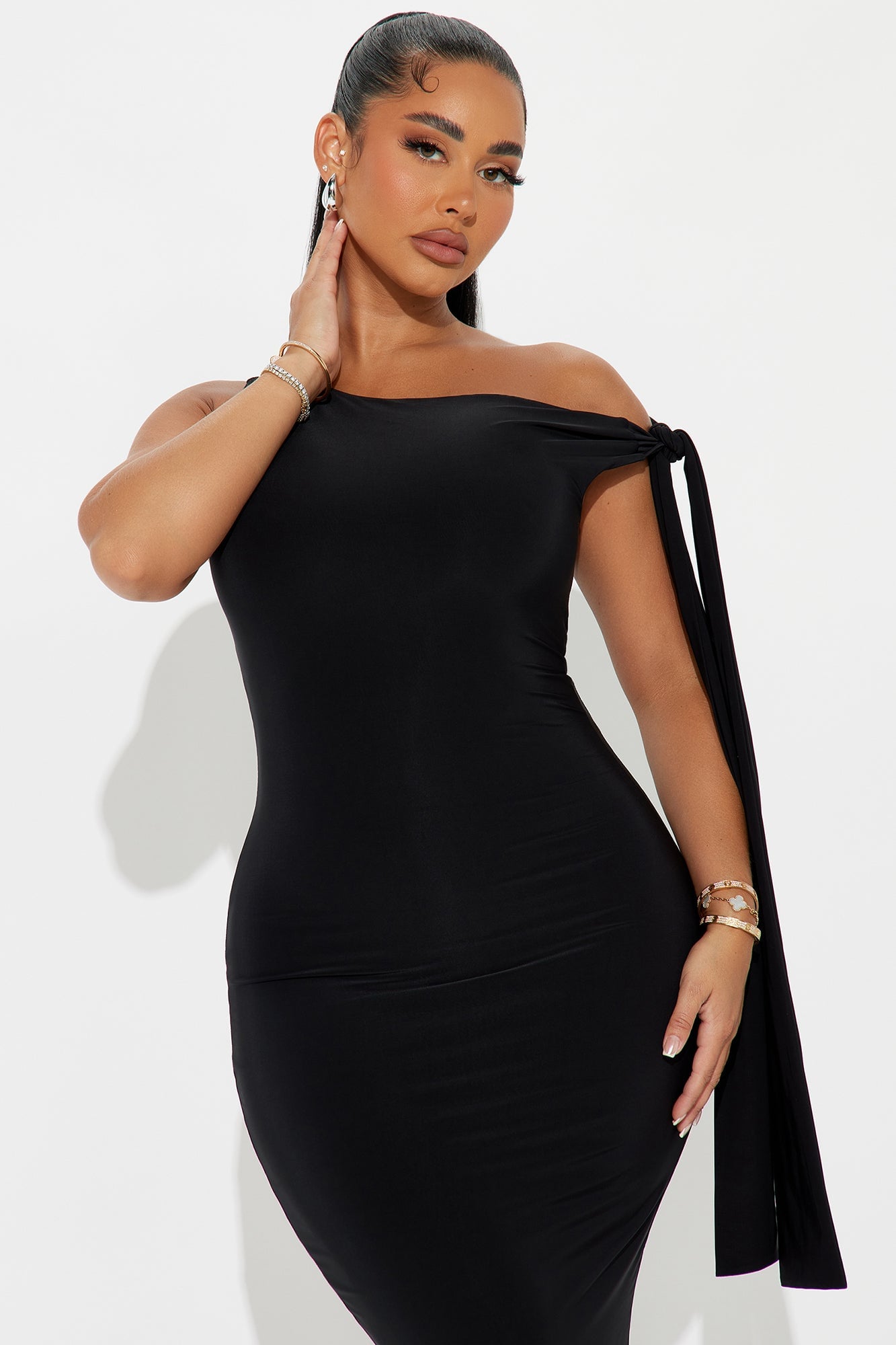 Olympia Twist One Shoulder Midi Dress - Black image 5