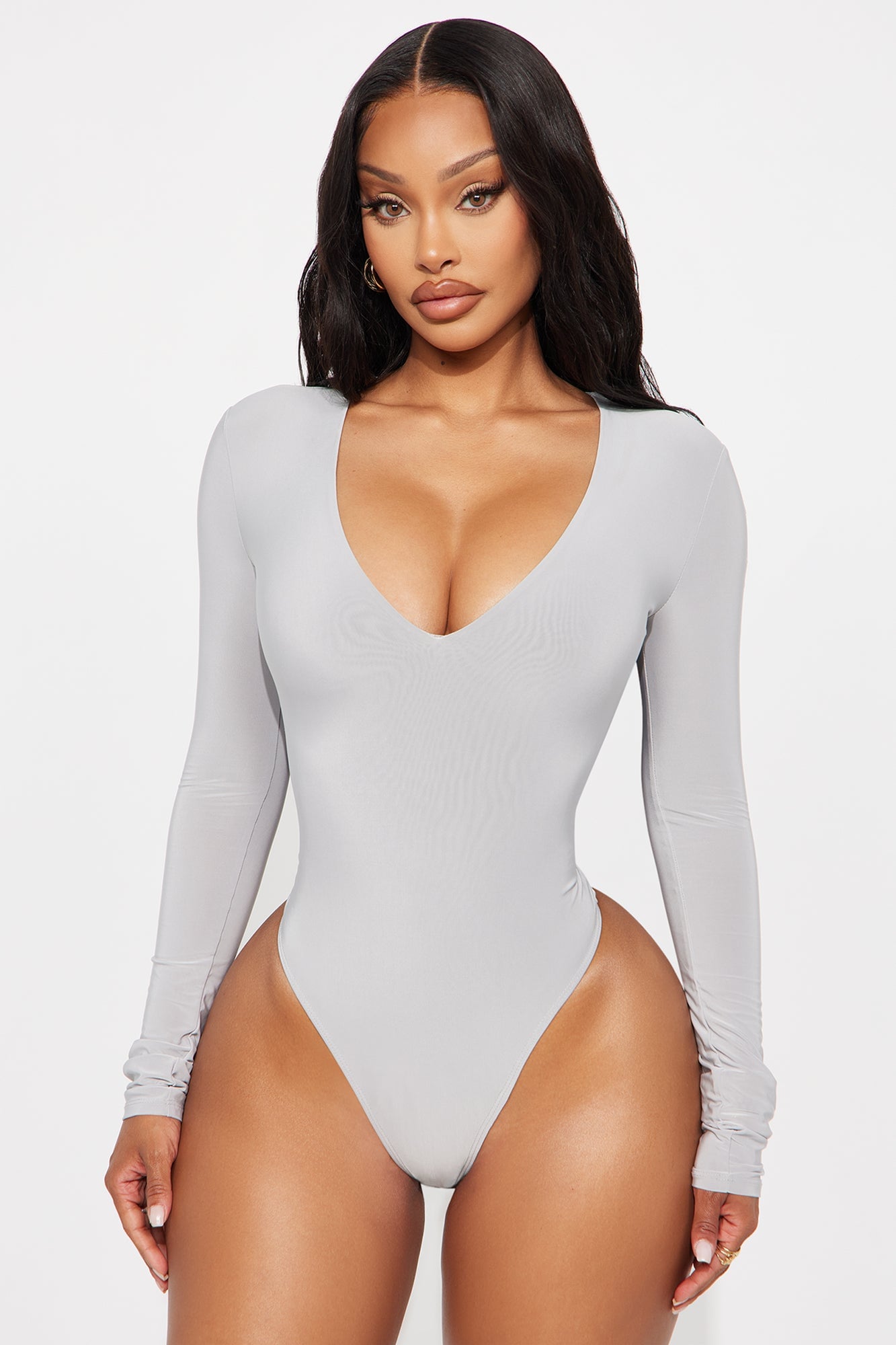 Take The Plunge Lined Long Sleeve Bodysuit - Grey image 5