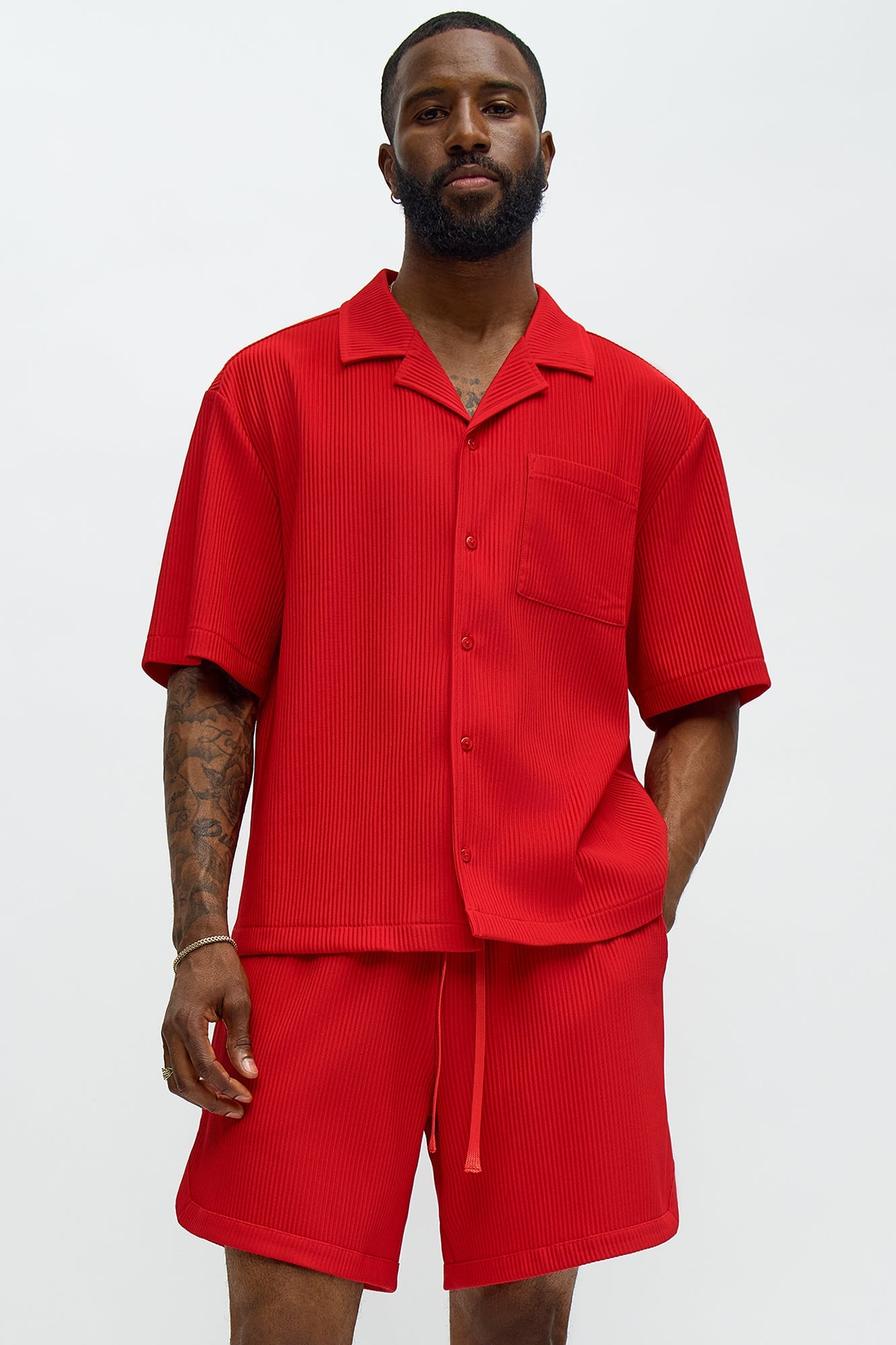 Show Up Short Sleeve Cuban Shirt - Red image 4
